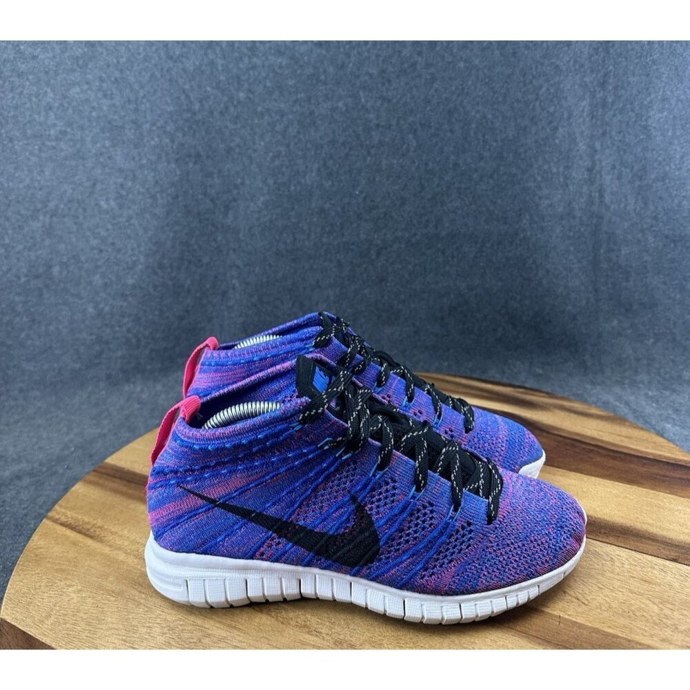 Nike Free Flyknit Chukka Women's Size 5.5 Running Shoes Hyper Pink Blue